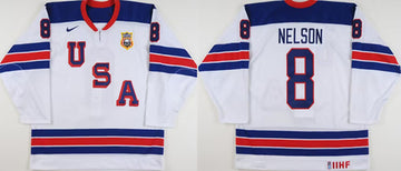 Brock Nelson Team USA Hockey white jersey