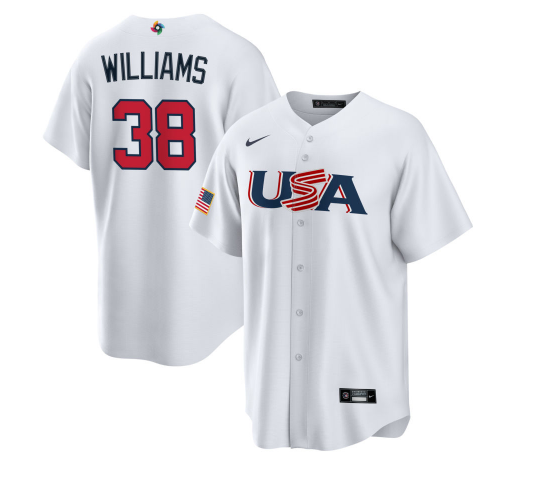 Devin Williams USA Baseball white Classic jersey