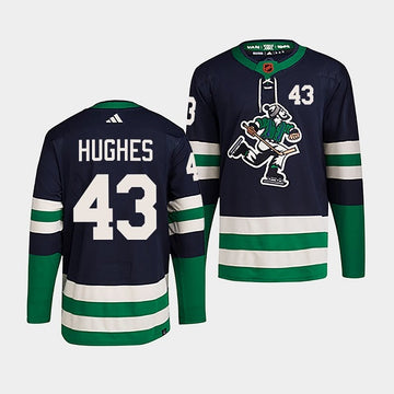 Quinn Hughes Vancouver Canucks navy Reverse Retro jersey