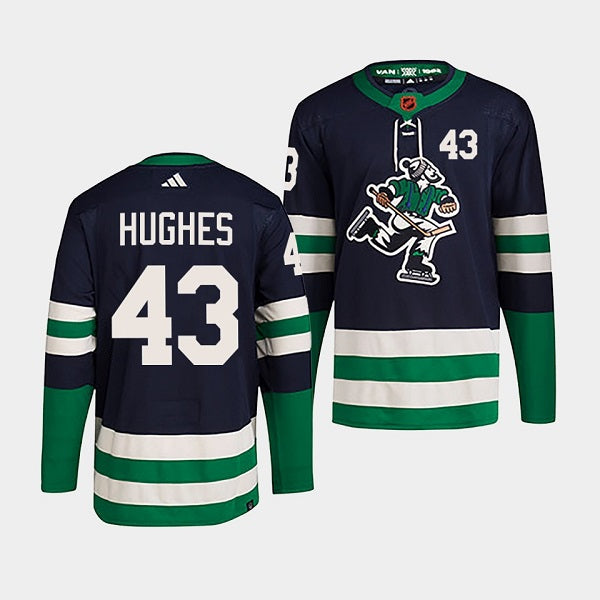 Quinn Hughes Vancouver Canucks navy Reverse Retro jersey