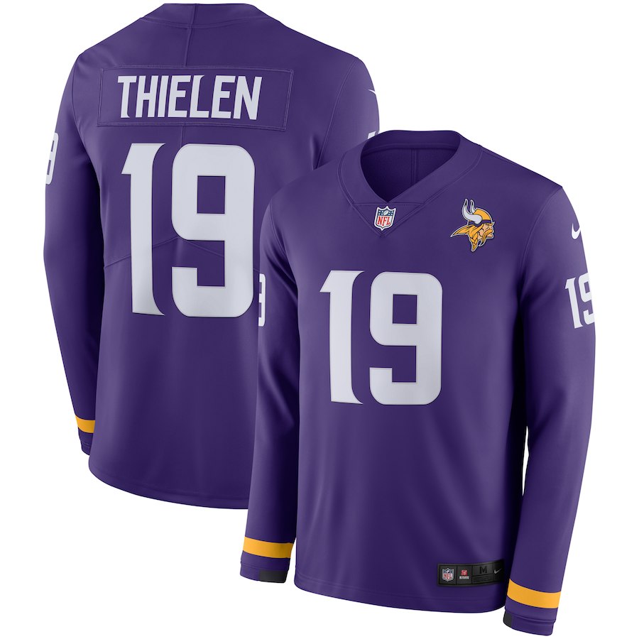 Vikings #19 Adam Thielen Purple Therma Long Sleeve Jersey