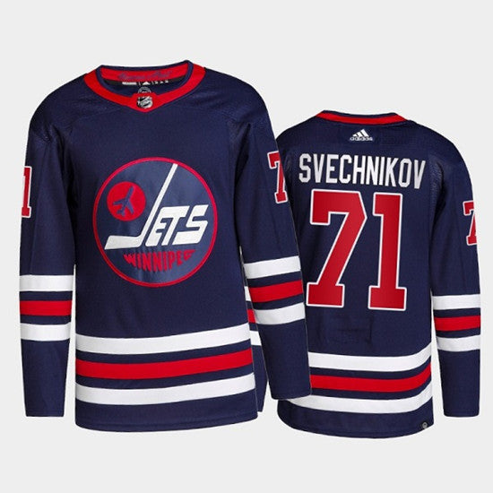 Evgeny Svechnikov Winnipeg Jets navy jersey