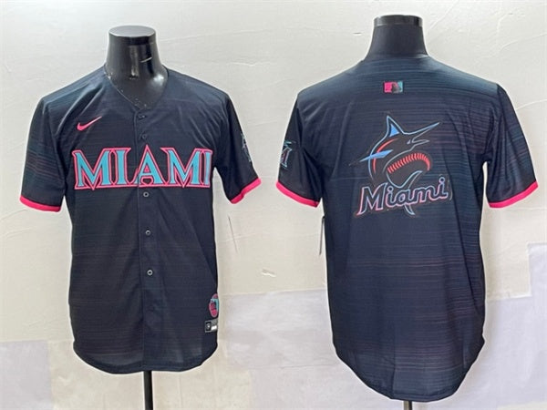 Team Big Logo Miami Marlins black City Connect jersey
