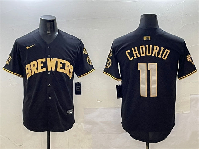 Jackson Chourio Milwaukee Brewers black-gold Home jersey