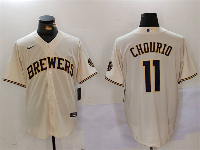Jackson Chourio Milwaukee Brewers cream jersey