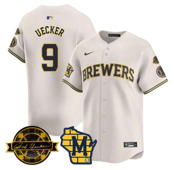 Bob Uecker Milwaukee Brewers cream Home jersey