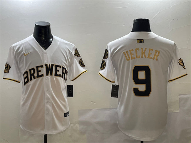Bob Uecker Milwaukee Brewers white-gold Home jersey