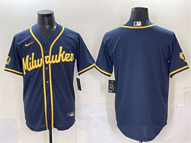 Custom Milwaukee Brewers navy jersey