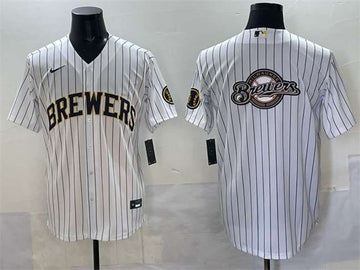 Team Big Logo Milwaukee Brewers white jersey