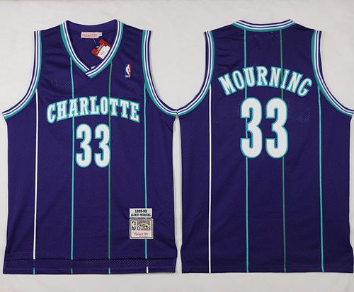 Alonzo Mourning Charlotte Hornets purple Throwback jersey