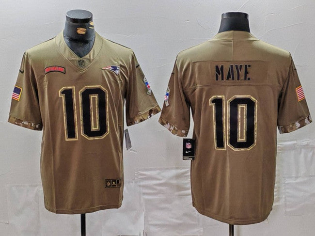 Drake Maye New England Patriots olive Salute To Service jersey