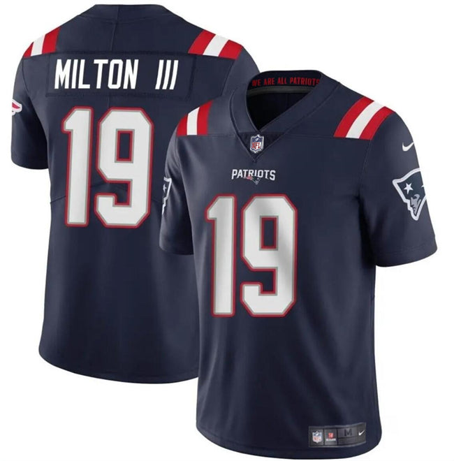 Joe Milton III New England Patriots navy jersey