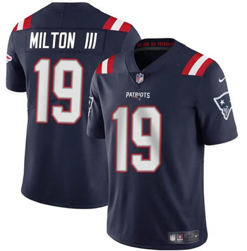 Joe Milton III New England Patriots navy jersey