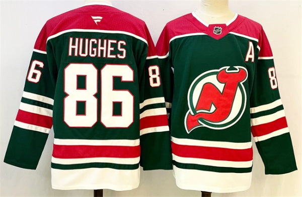 Jack Hughes New Jersey Devils green-red jersey