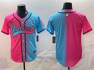Custom New York Yankees pink-blue jersey