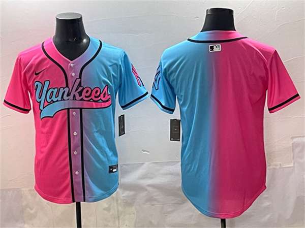 Custom New York Yankees pink-blue jersey