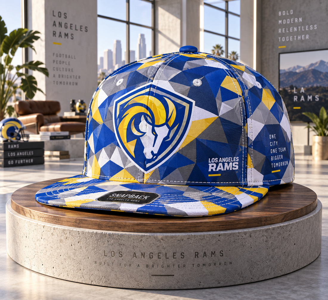 Los Angeles Rams Cyber Geometric Camo Snapback Cap - Studio View