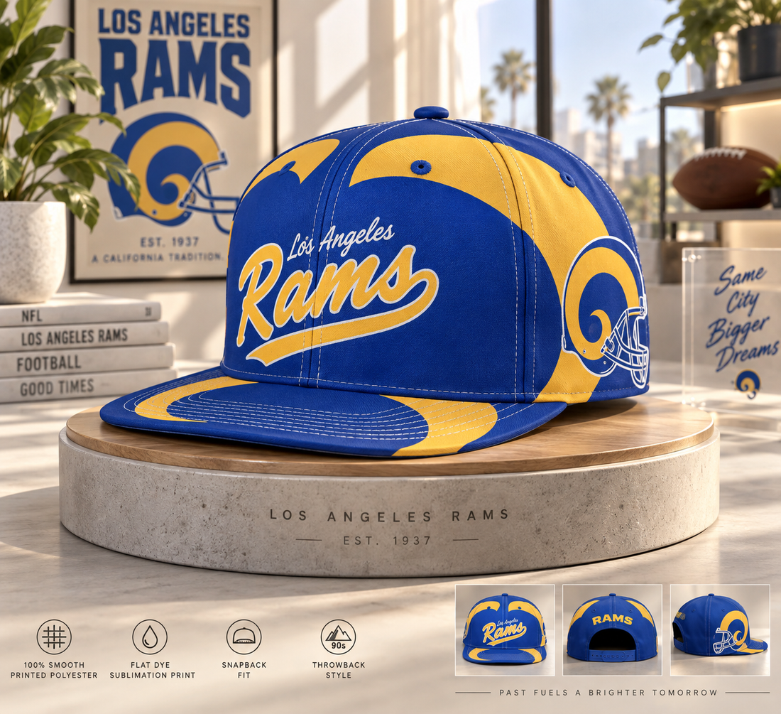 Los Angeles Rams Retro 90s Throwback Snapback Cap - Studio View