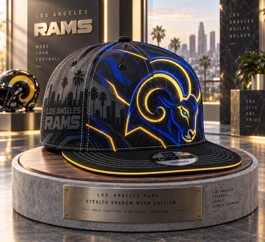 Los Angeles Rams Stealth Shadow Neon Snapback Cap - Studio View
