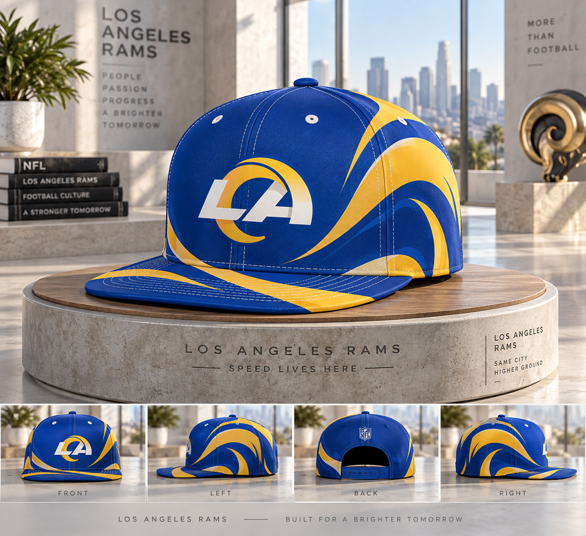 Los Angeles Rams Minimalist Motion Wave Snapback Cap - Studio View