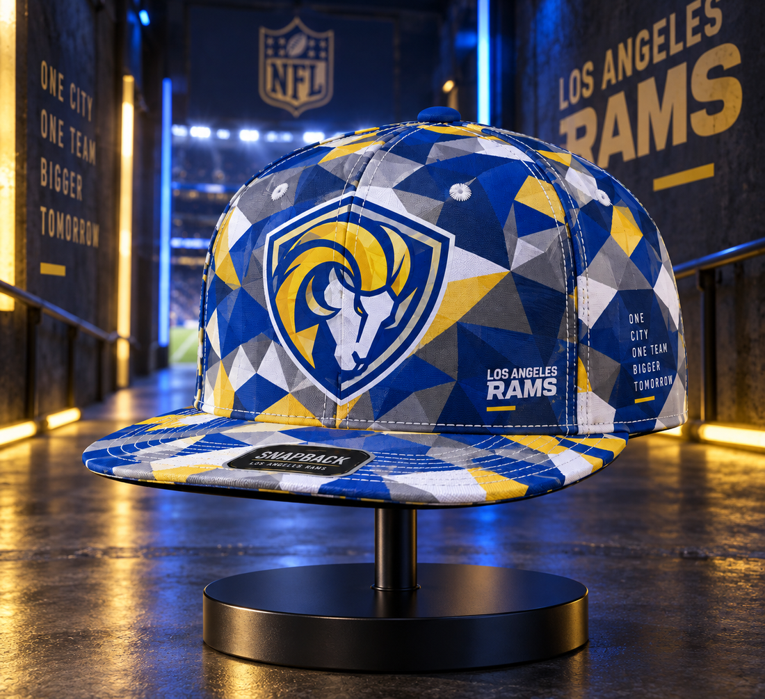 Los Angeles Rams Cyber Geometric Camo Snapback Cap - Studio View