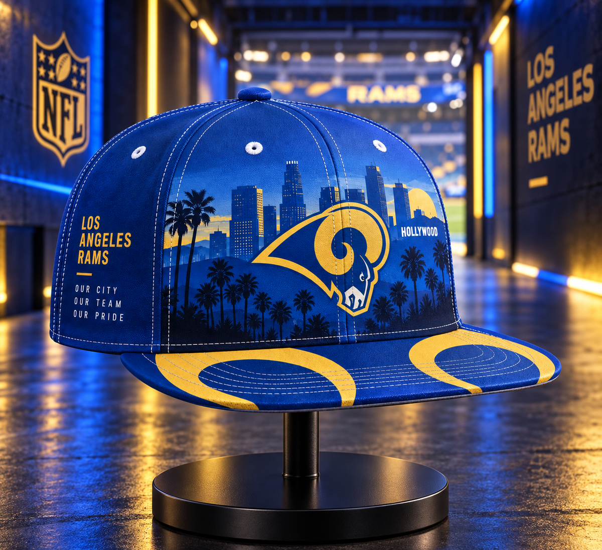 Los Angeles Rams City Skyline Snapback Cap - Stadium Tunnel Neon View