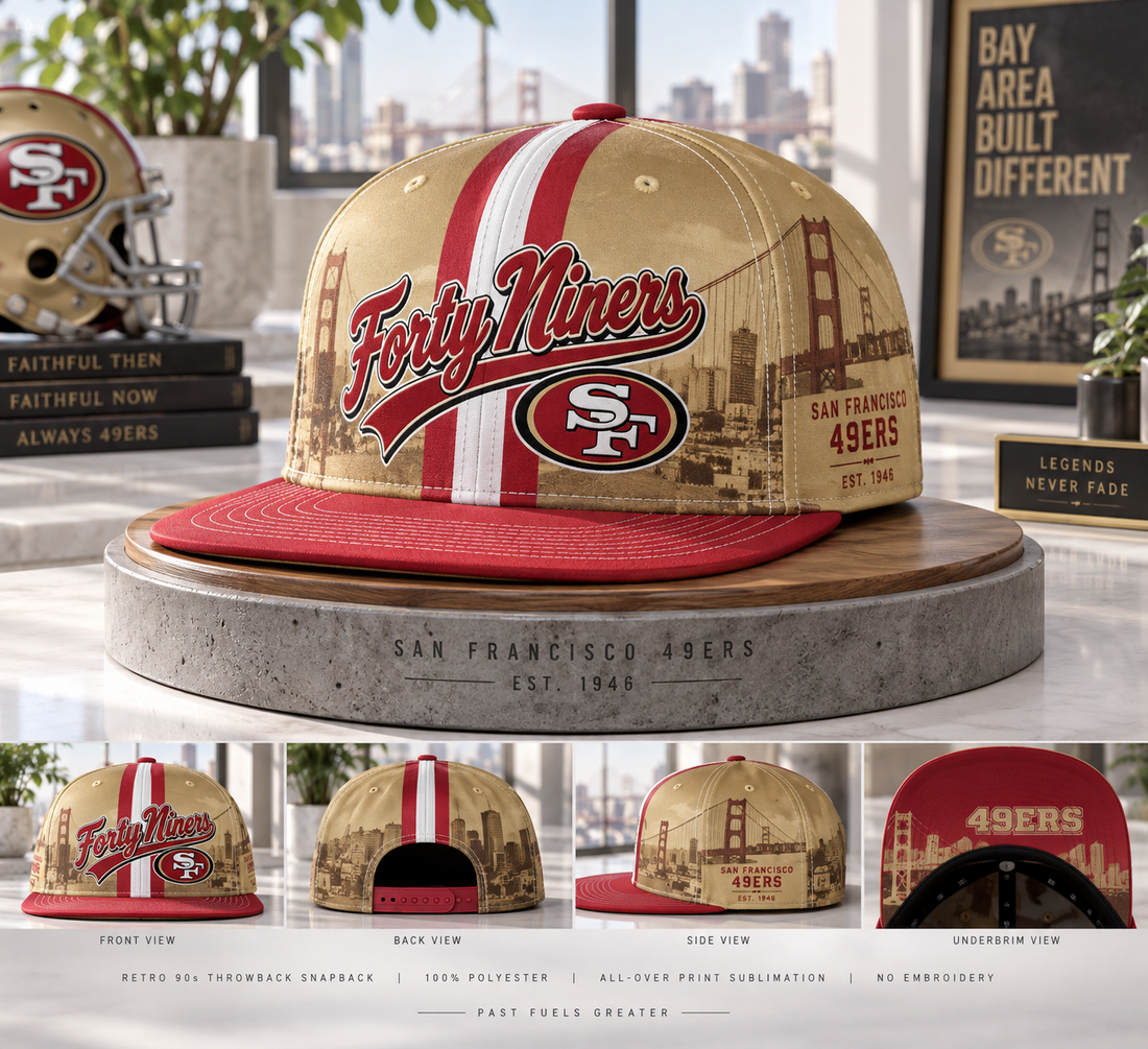 San Francisco 49ers Retro 90s Throwback Snapback Cap - Studio View