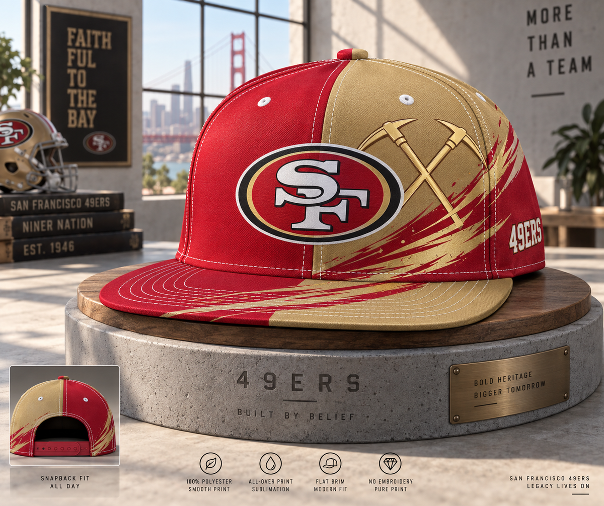 San Francisco 49ers Dynamic Split Colorblock Snapback Cap - Studio View