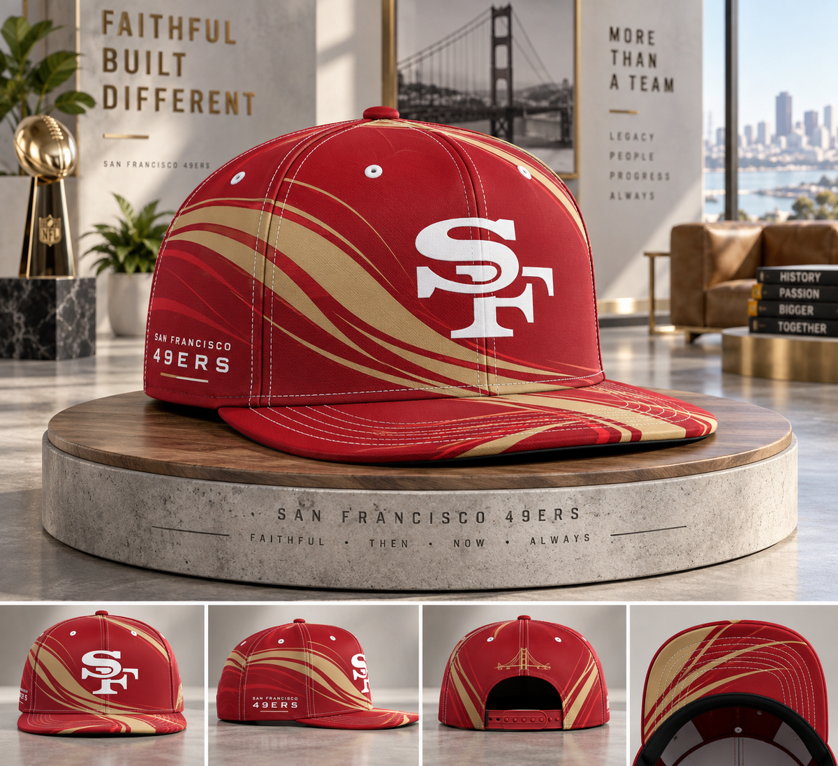 San Francisco 49ers Minimalist Motion Wave Snapback Cap - Studio View