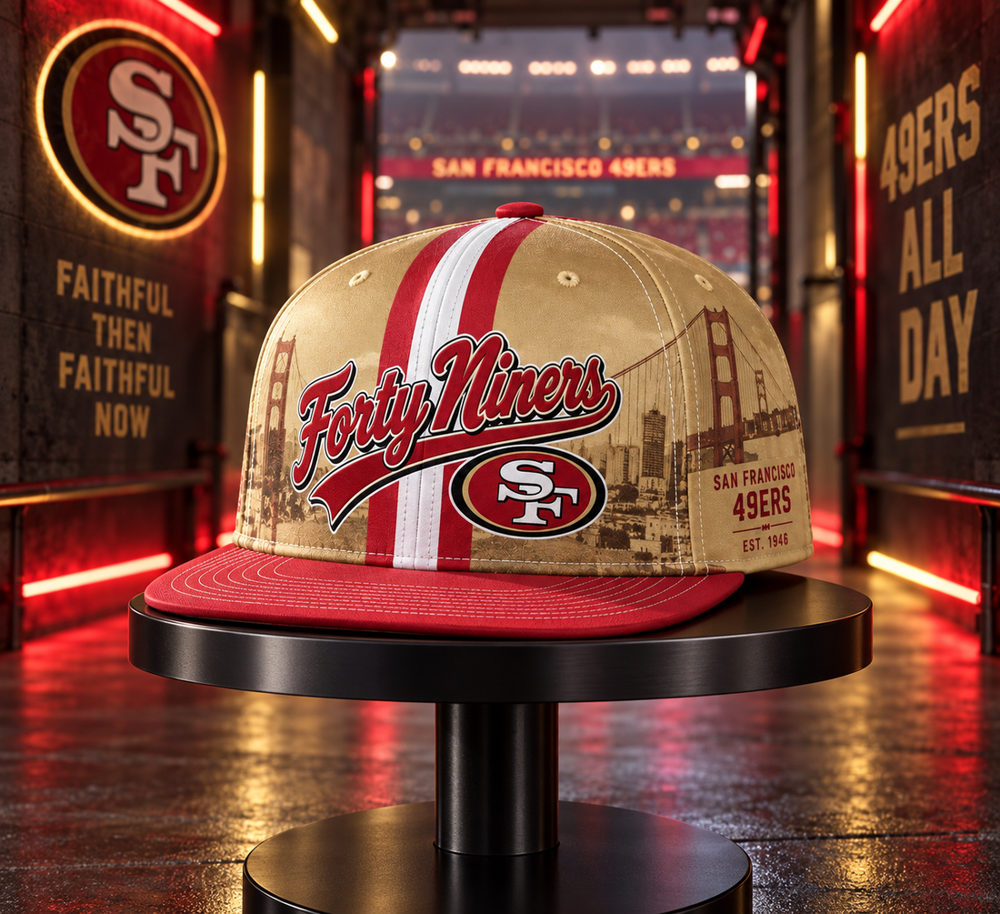 San Francisco 49ers Retro 90s Throwback Snapback Cap - Studio View