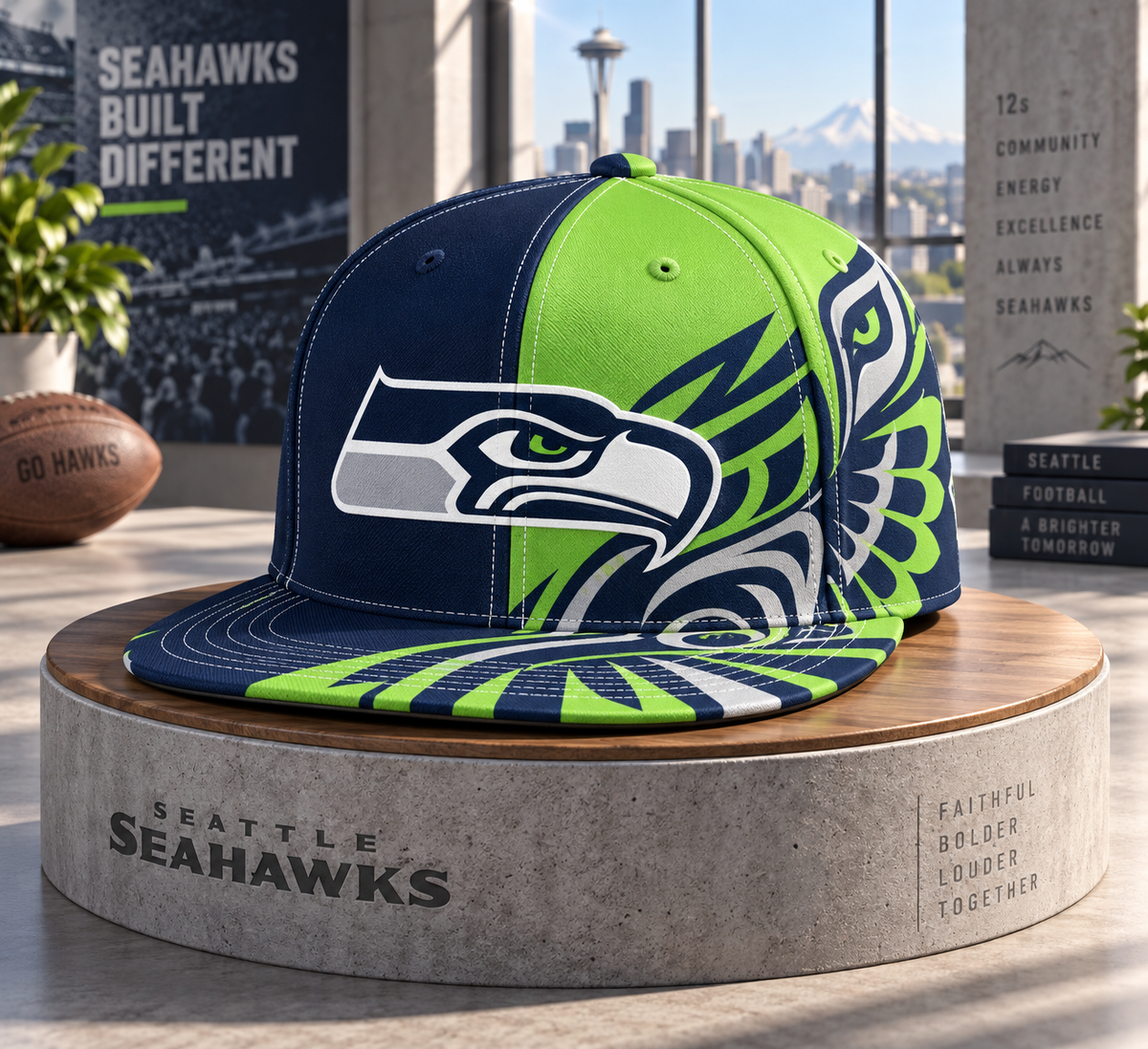 Seattle Seahawks Dynamic Split Colorblock Snapback Cap - Studio View
