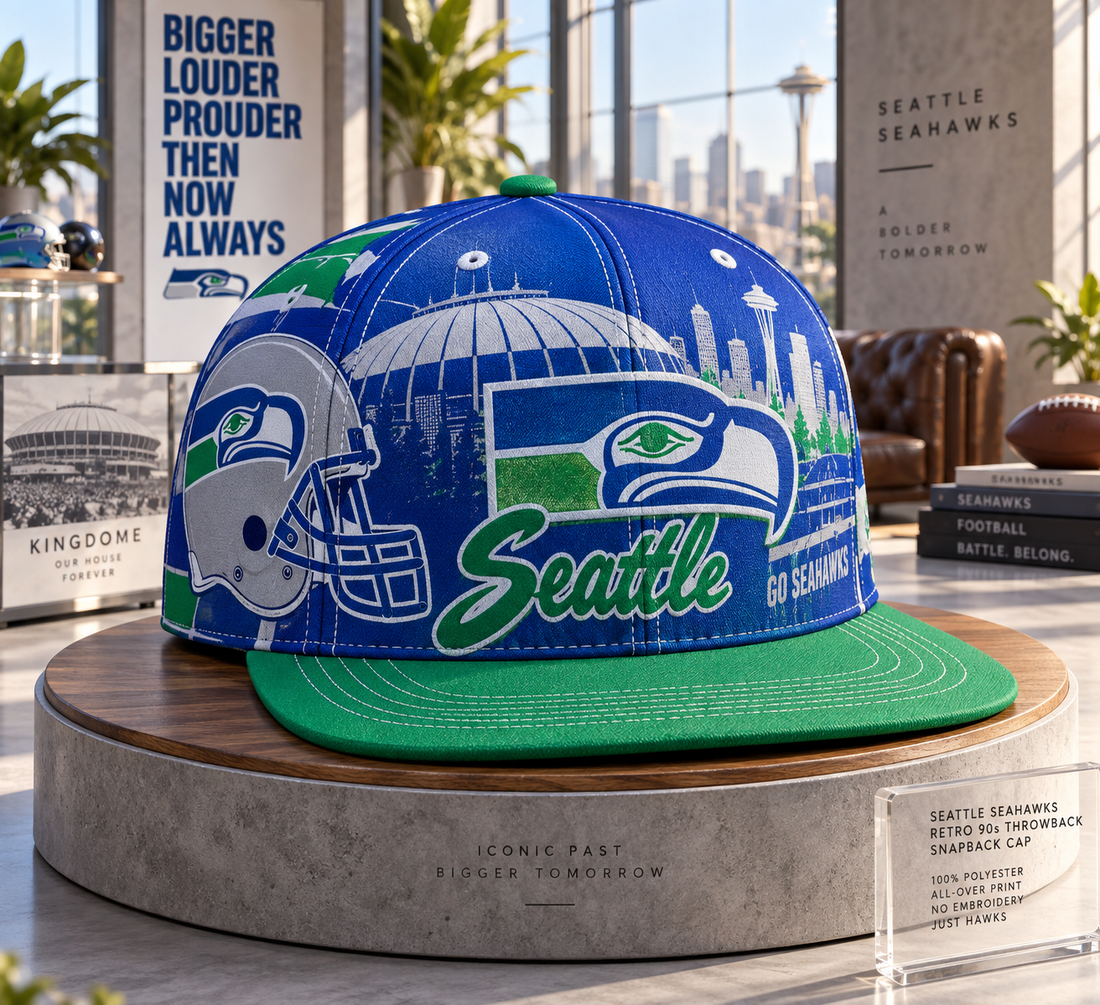 Seattle Seahawks Retro 90s Throwback Snapback Cap - Studio View