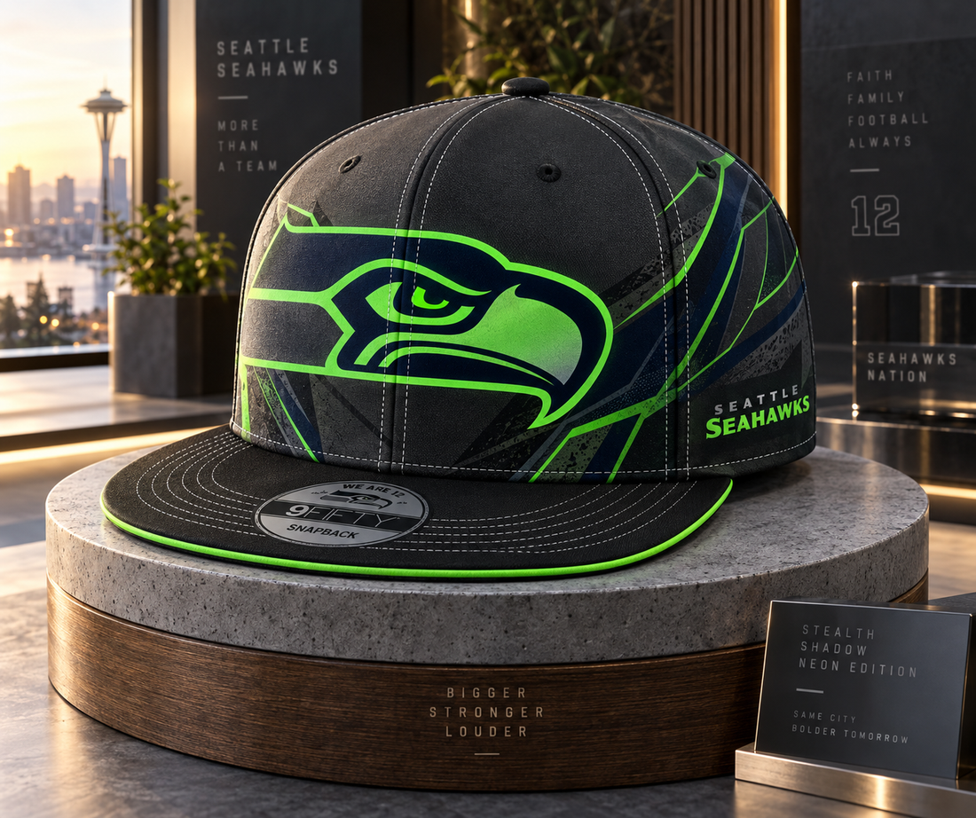Seattle Seahawks Stealth Shadow Neon Snapback Cap - Studio View