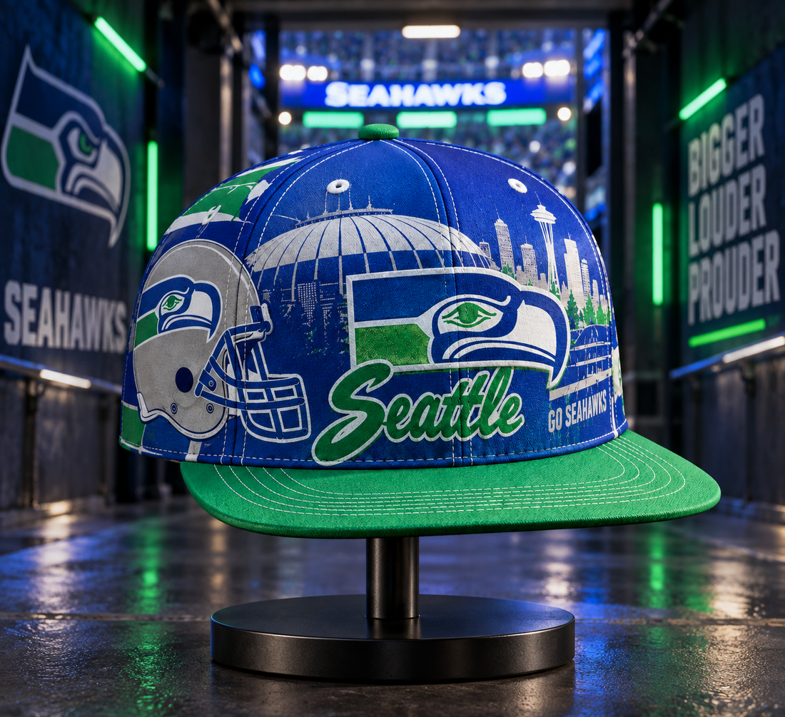 Seattle Seahawks Retro 90s Throwback Snapback Cap - Studio View