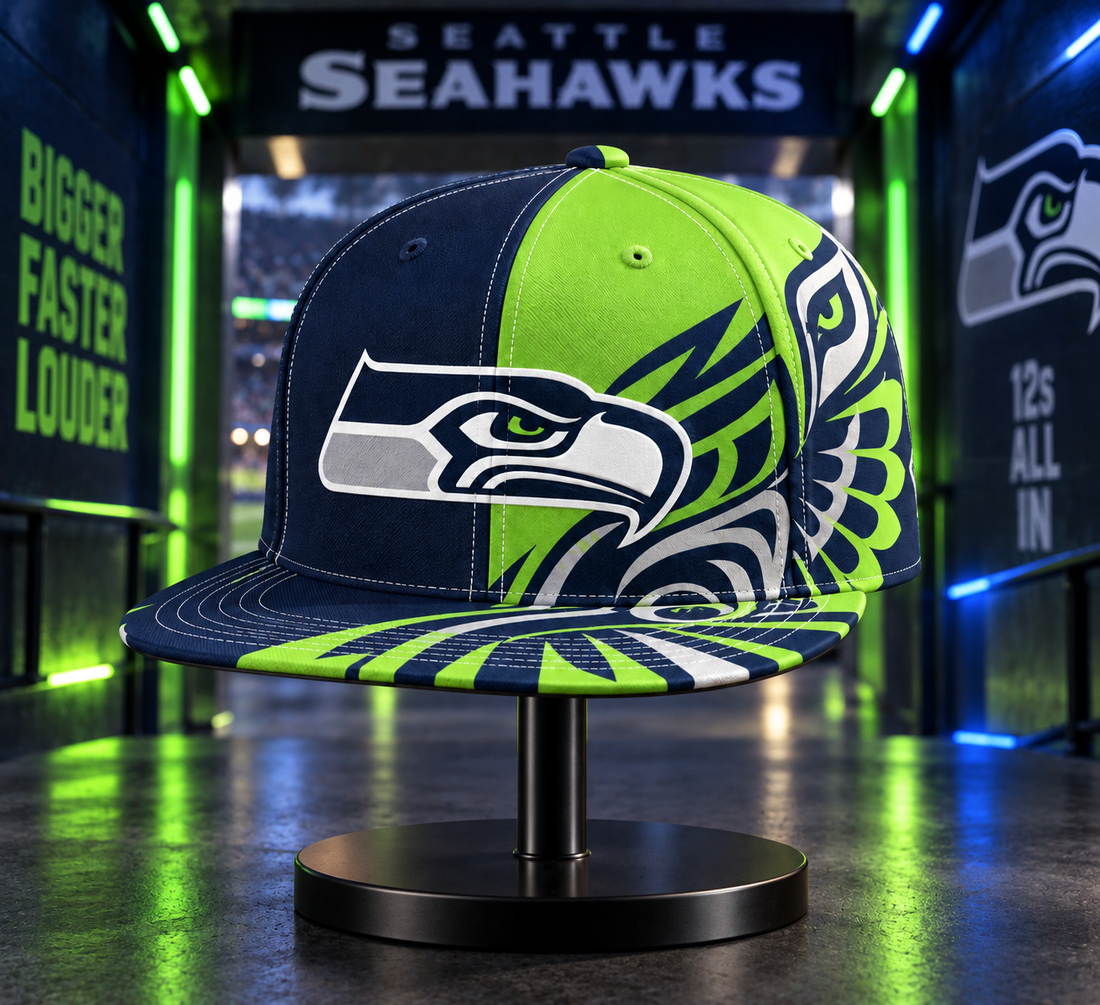 Seattle Seahawks Dynamic Split Colorblock Snapback Cap - Studio View