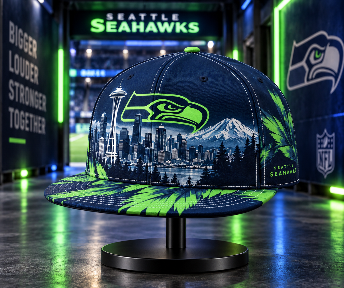 Seattle Seahawks City Skyline Snapback Cap - Stadium Tunnel Neon View