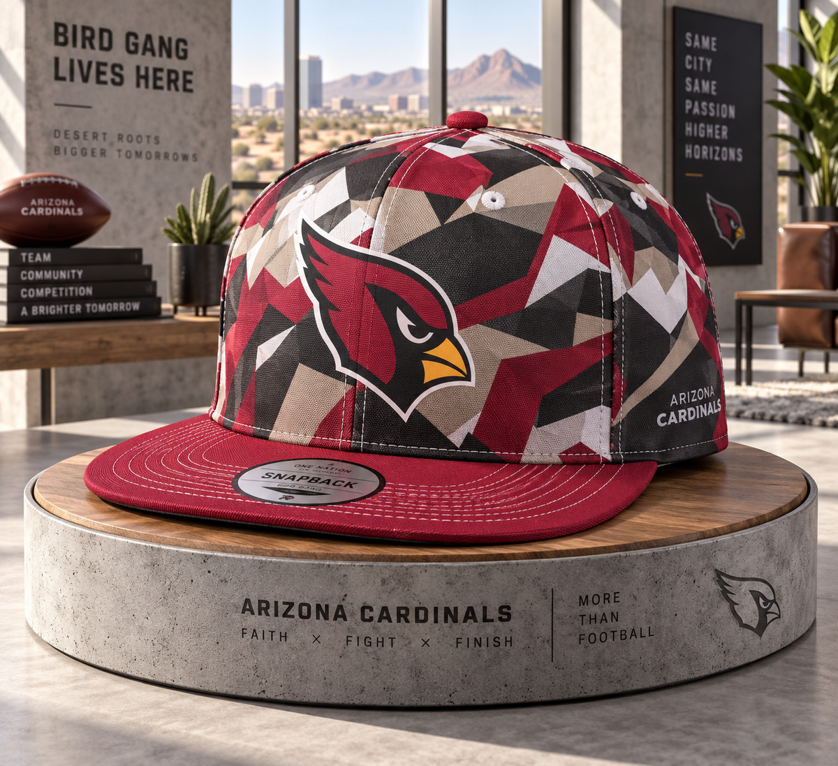 Arizona Cardinals Cyber Geometric Camo Snapback Cap - Studio View