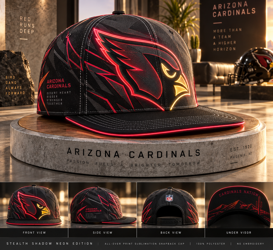 Arizona Cardinals Stealth Shadow Neon Snapback Cap - Studio View