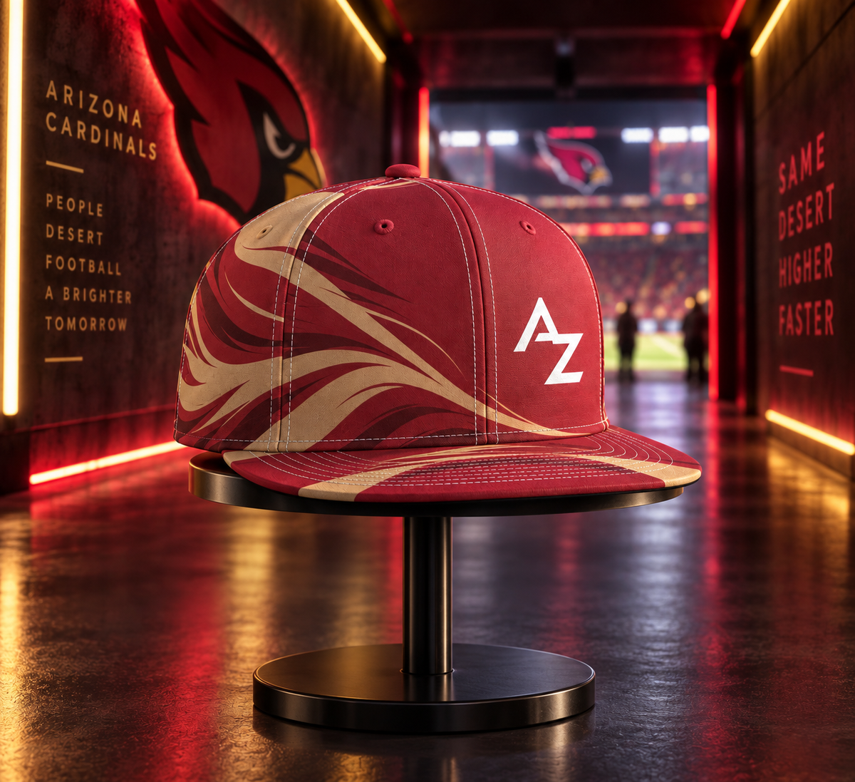 Arizona Cardinals Minimalist Motion Wave Snapback Cap - Stadium Tunnel Neon View