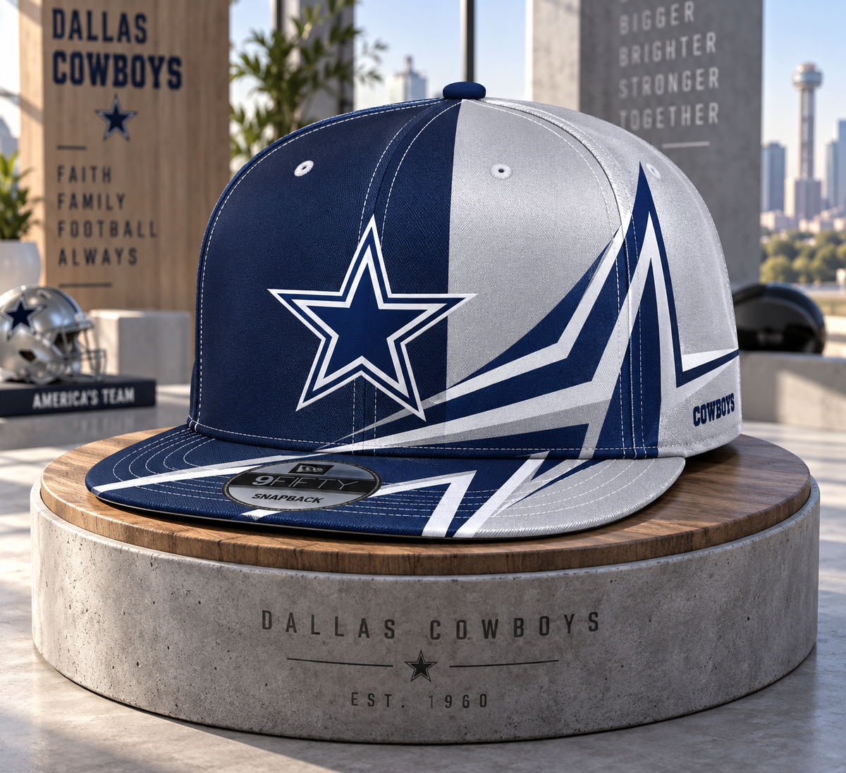 Dallas Cowboys Dynamic Split Colorblock Snapback Cap - Studio View