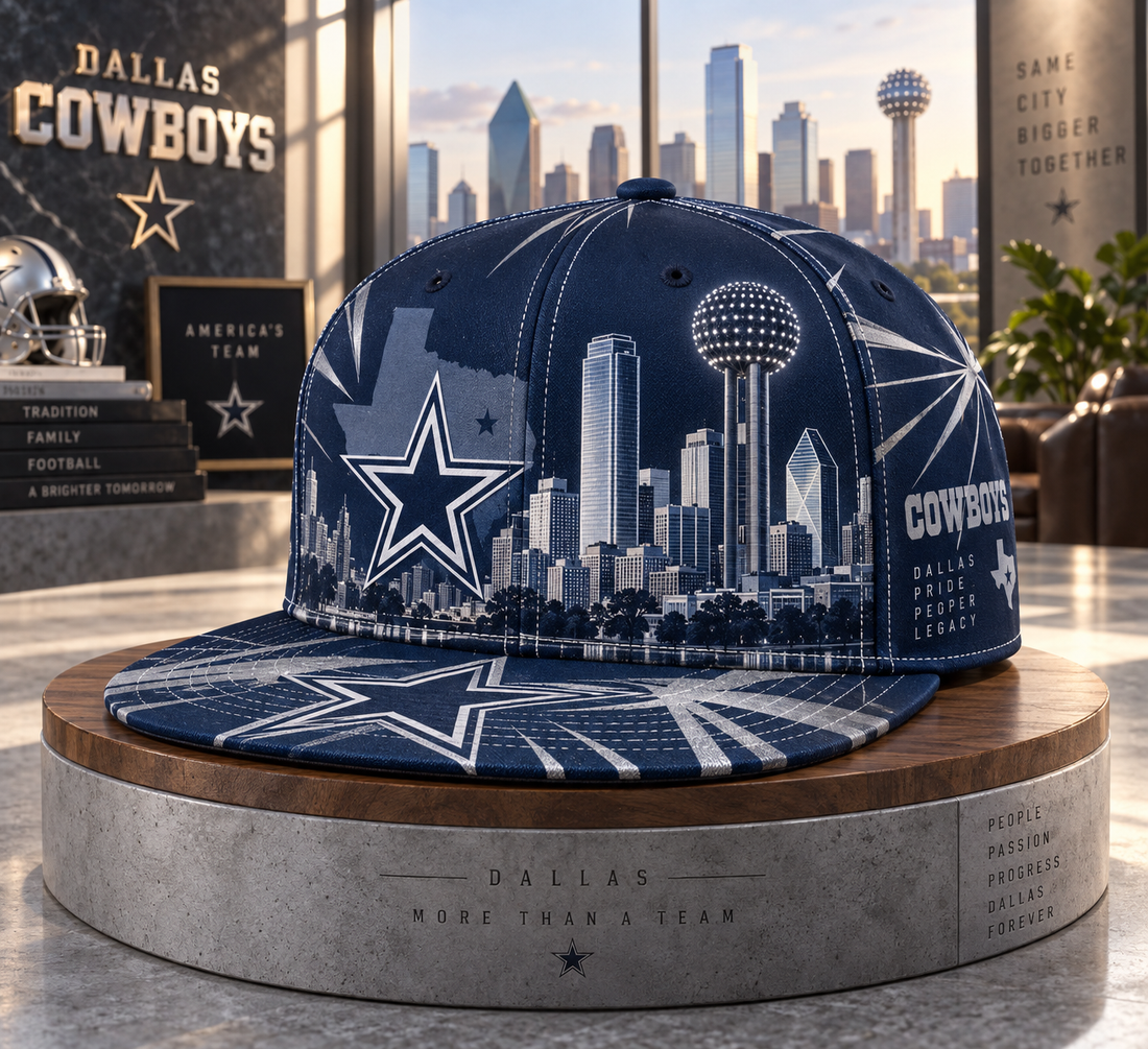 Dallas Cowboys City Skyline Snapback Cap - Studio View
