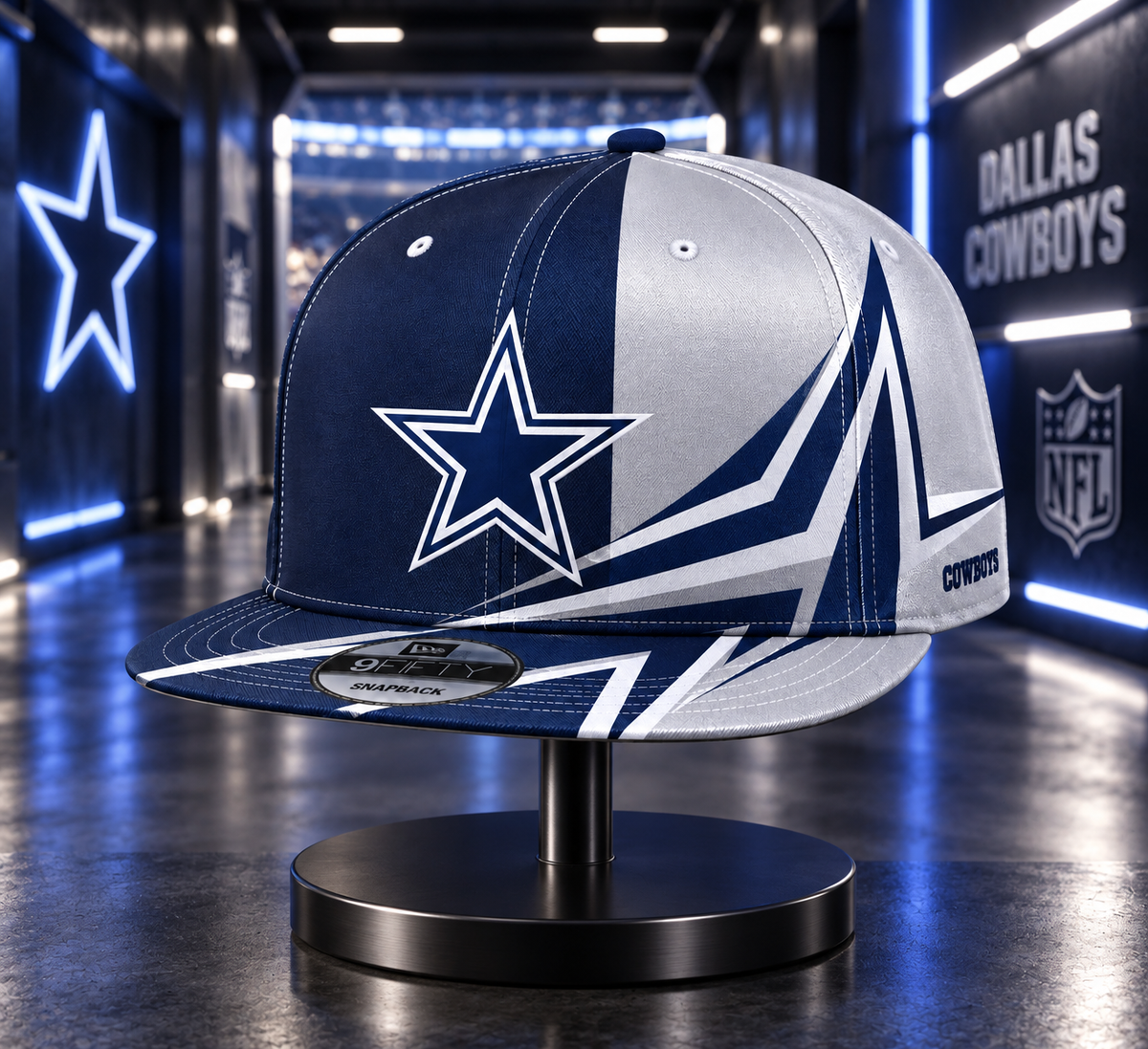 Dallas Cowboys Dynamic Split Colorblock Snapback Cap - Stadium Tunnel Neon View