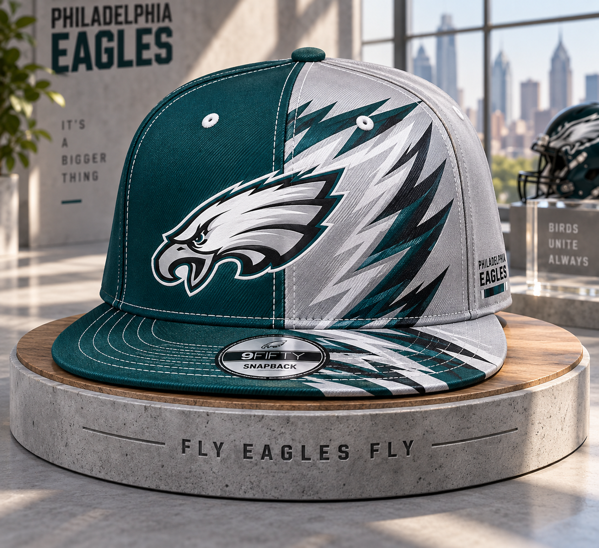 Philadelphia Eagles Dynamic Split Colorblock Snapback Cap - Studio View