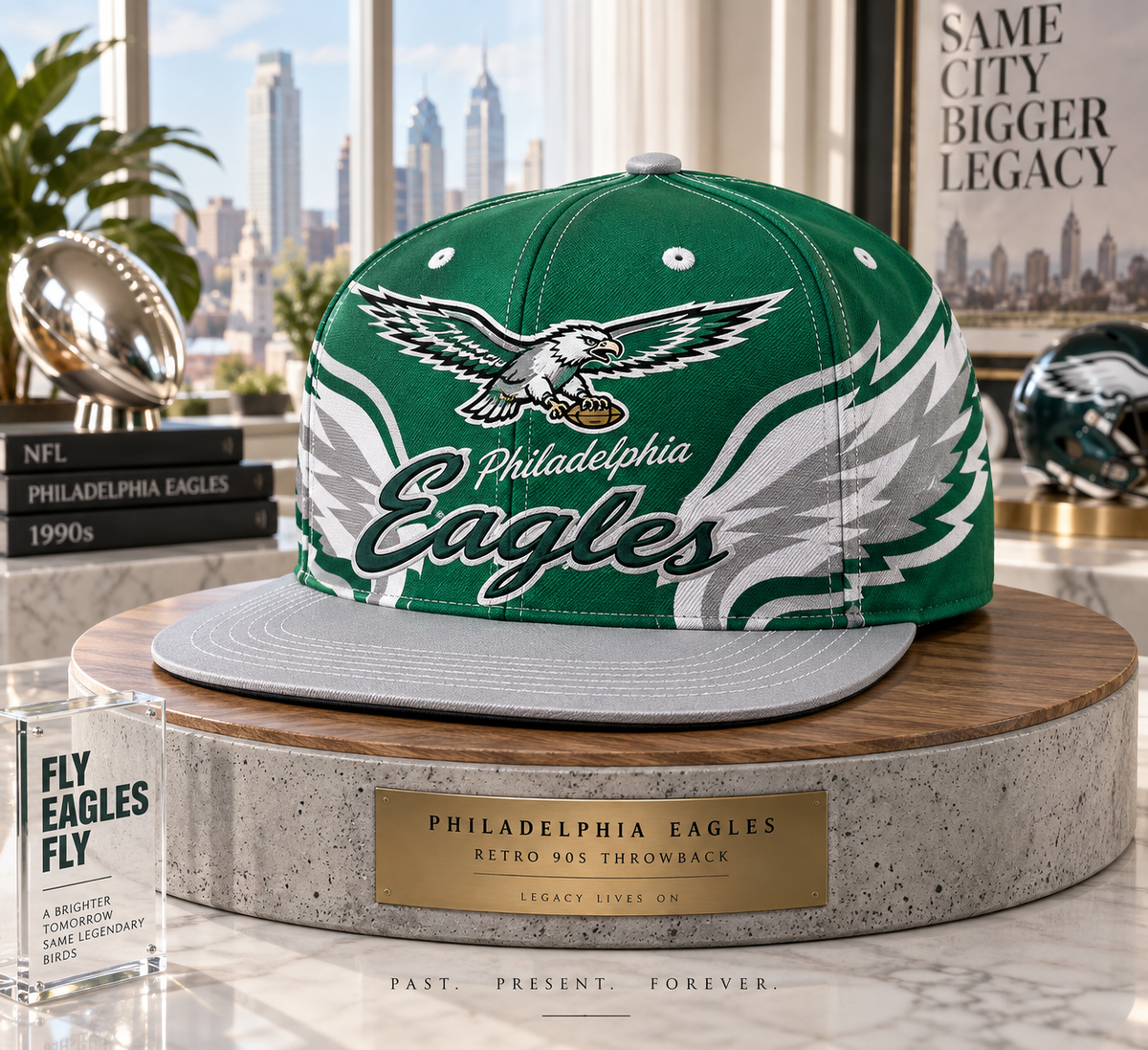 Philadelphia Eagles Retro 90s Throwback Snapback Cap - Studio View