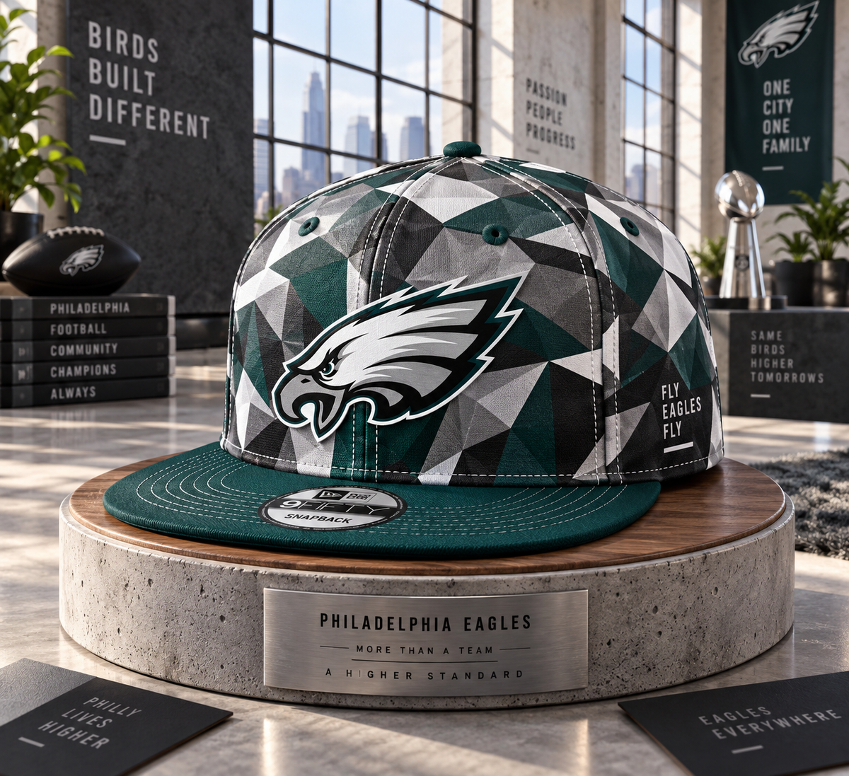 Philadelphia Eagles Cyber Geometric Camo Snapback Cap - Studio View