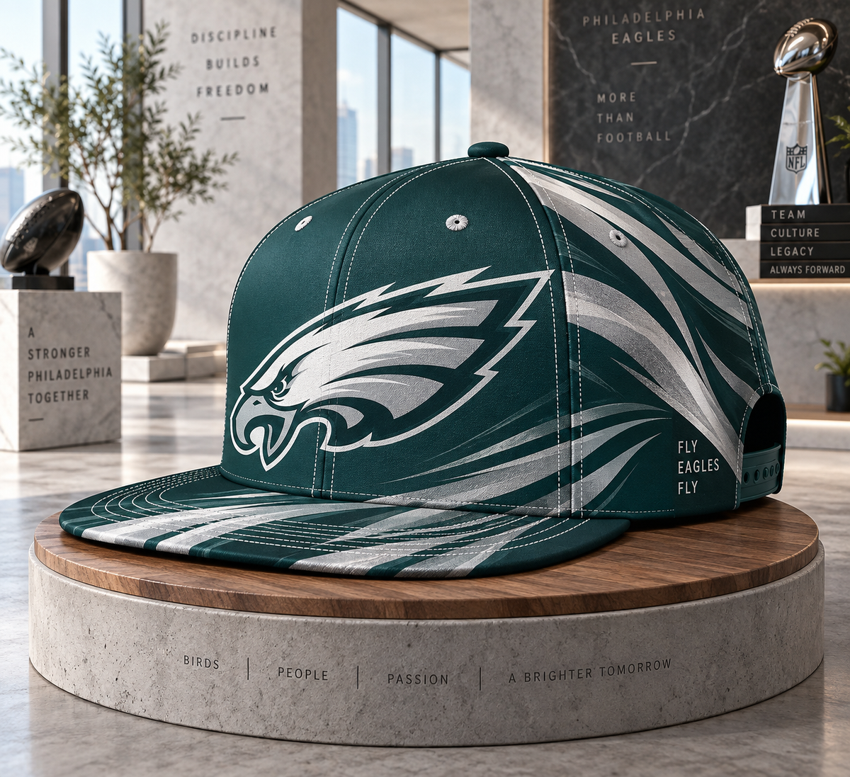 Philadelphia Eagles Minimalist Motion Wave Snapback Cap - Studio View