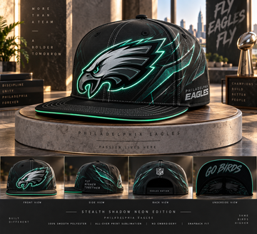 Philadelphia Eagles Stealth Shadow Neon Snapback Cap - Studio View