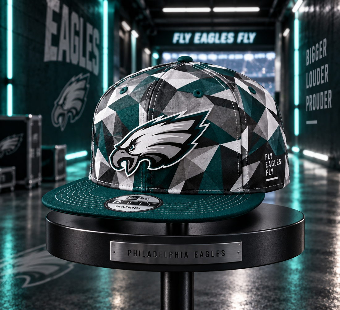 Philadelphia Eagles Cyber Geometric Camo Snapback Cap - Studio View