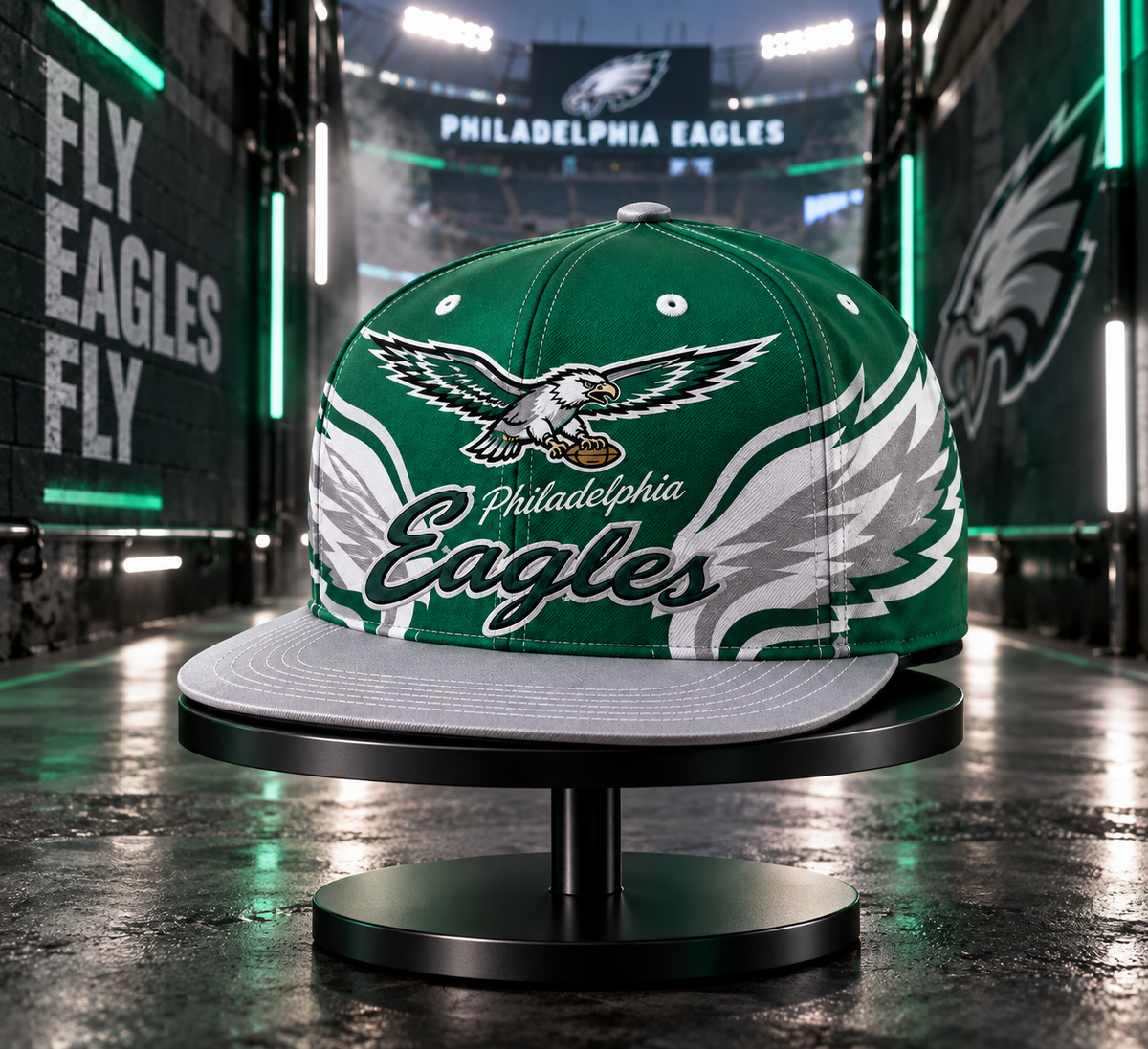 Philadelphia Eagles Retro 90s Throwback Snapback Cap - Stadium Tunnel Neon View