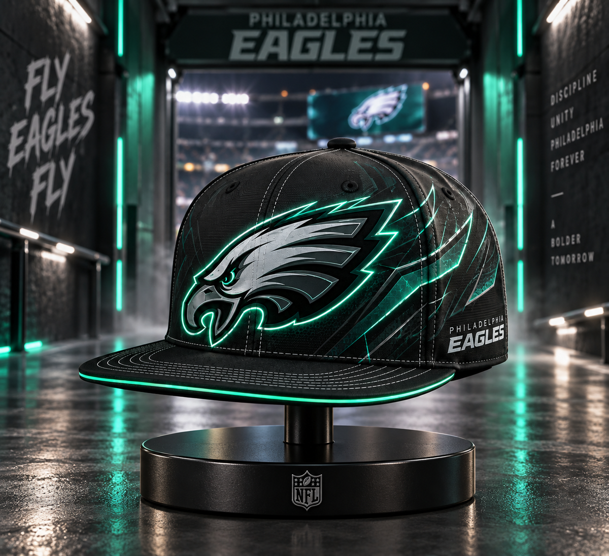 Philadelphia Eagles Stealth Shadow Neon Snapback Cap - Stadium Tunnel Neon View